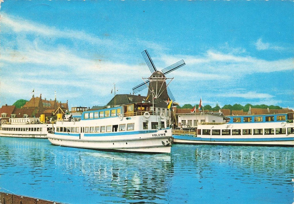 Harderwijk, Haven met boten, Molen, Ophalen of Verzenden, 1960 tot 1980, Gelopen, Gelderland
