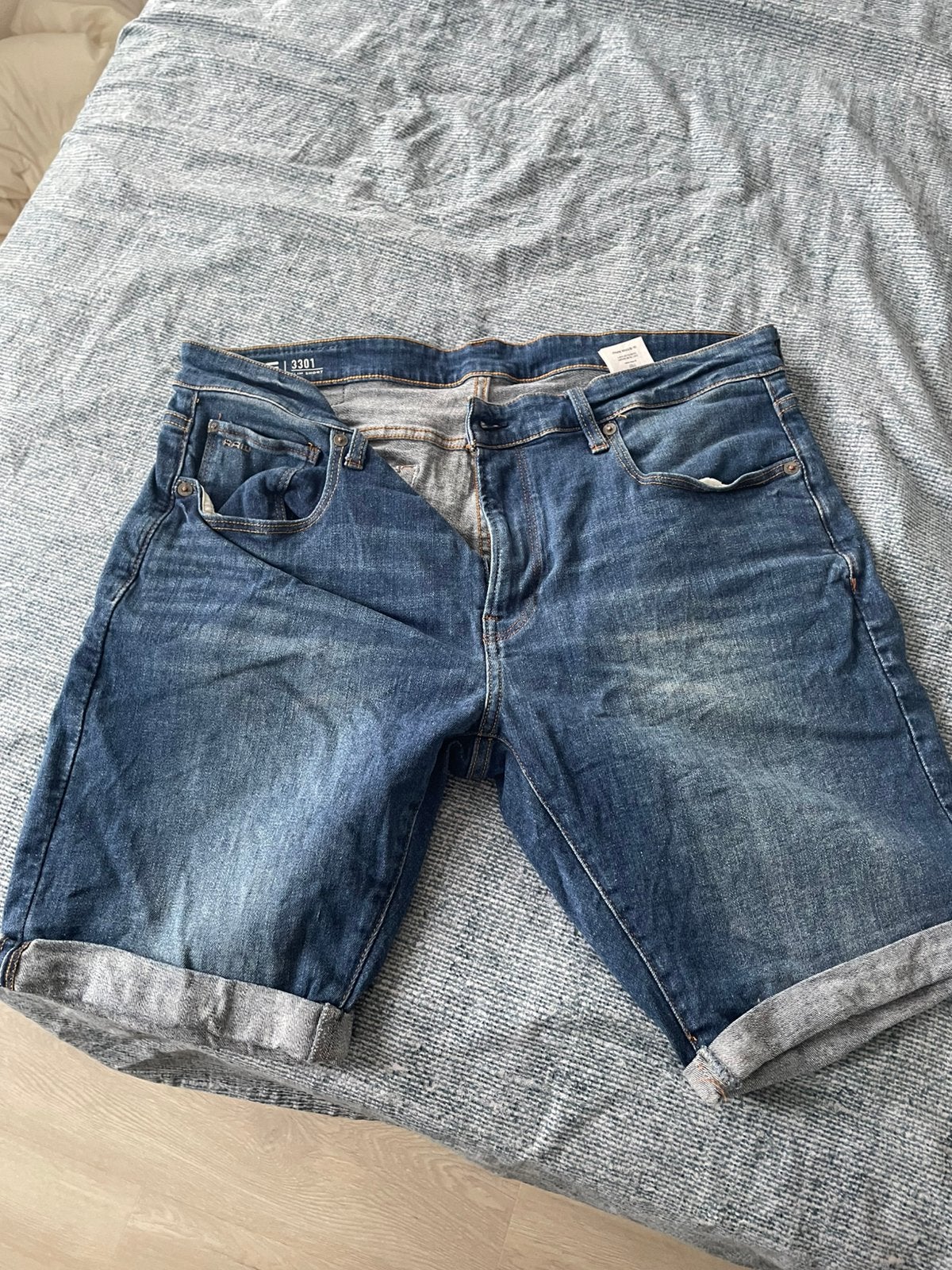 Donkerblauwe G-Star 3301 Slim Short - Maat 36, Ophalen of Verzenden, Zo goed als nieuw, Blauw, W36 - W38 (confectie 52/54)