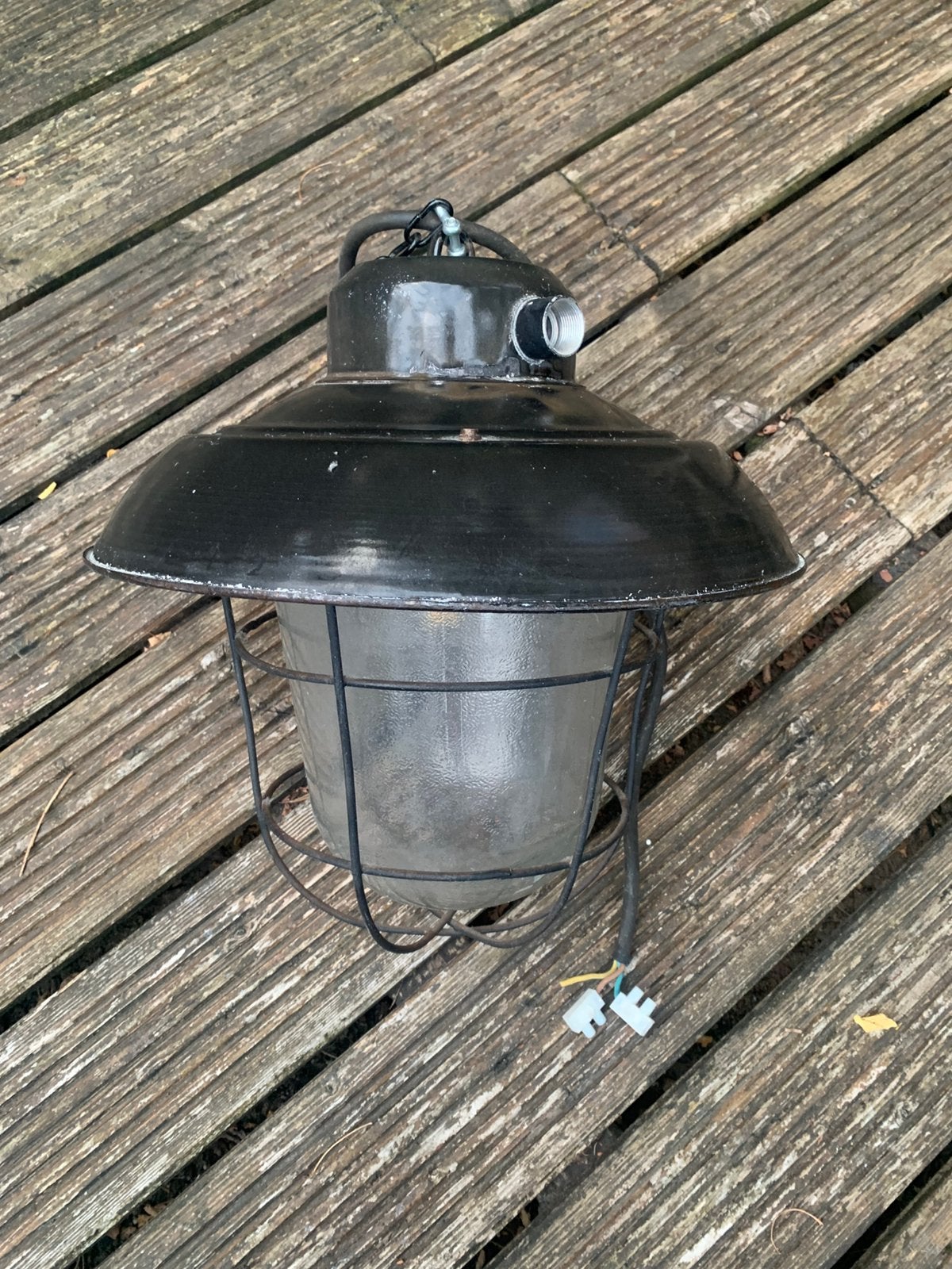 Oude industriële kooilamp / fabriekslamp – vintage lamp, Ophalen of Verzenden, Gebruikt, Metaal, Industrieel