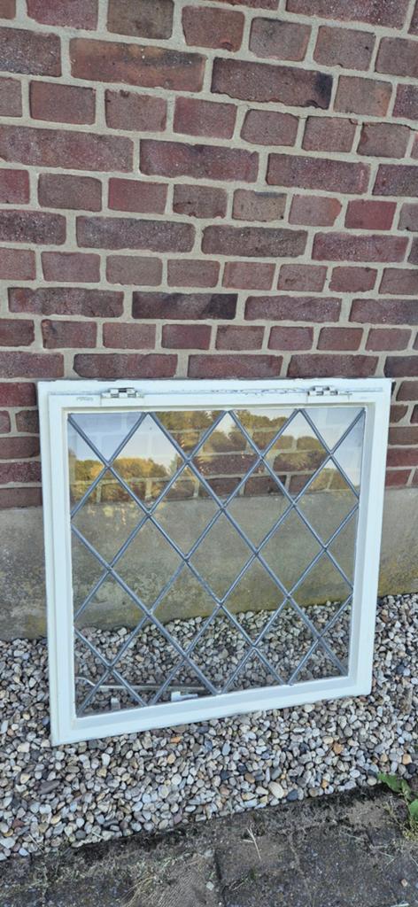 Glas in lood stalen kozijn 74x75 cm, Ophalen, Minder dan 80 cm, Glas in lood, Minder dan 80 cm