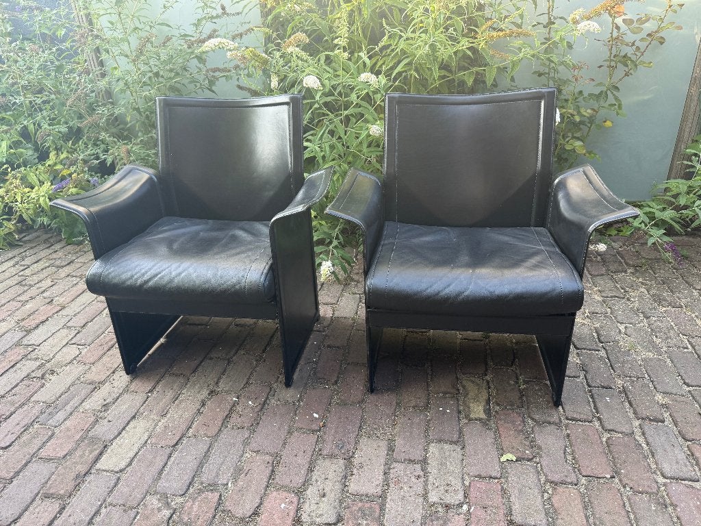 2x Matteo Grassi Quorum Zwart leer fauteuils, Ophalen, Italiaans Modern Tijdloos Chique, 75 tot 100 cm, 50 tot 75 cm