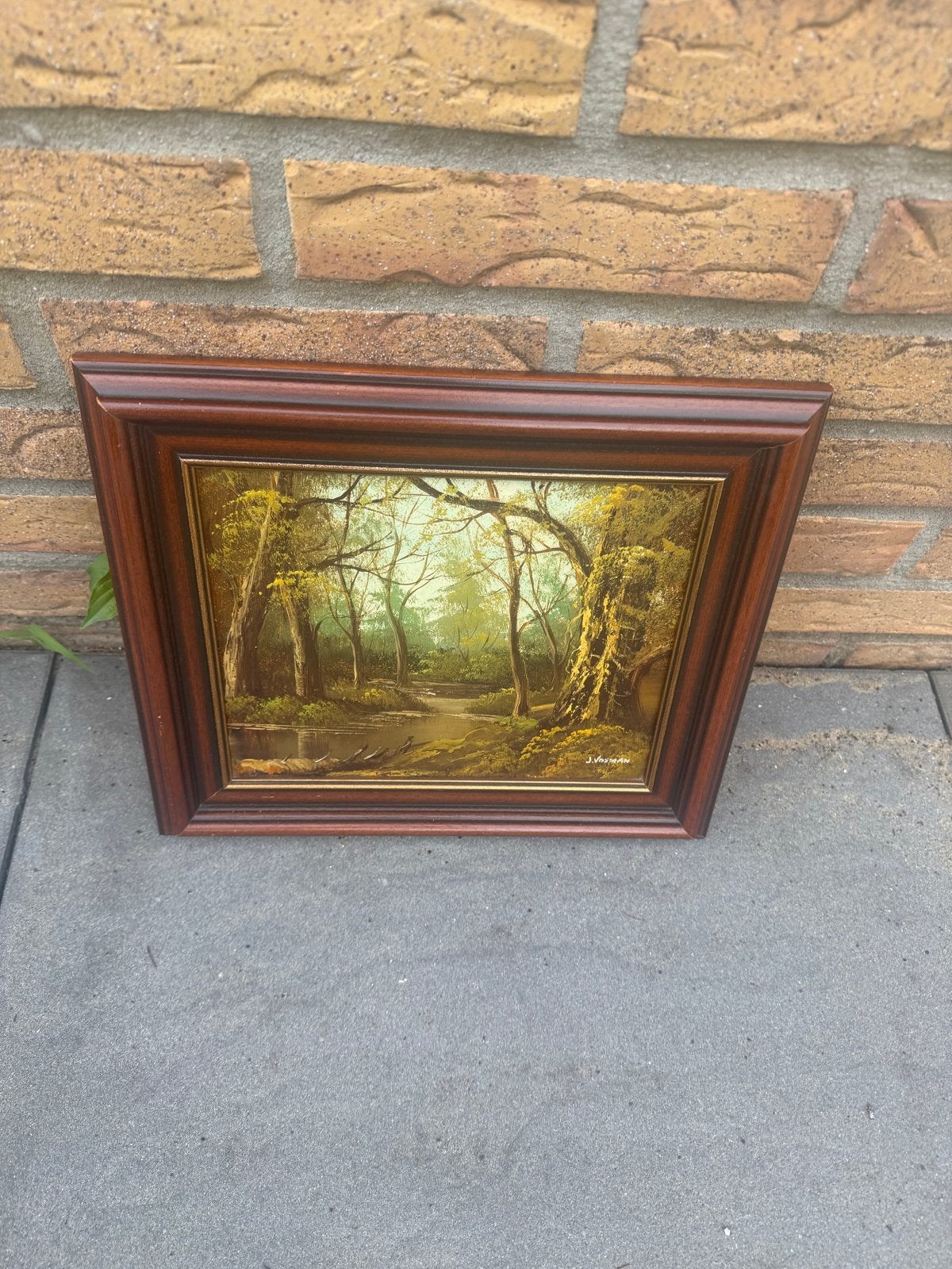 Schilderij Boslandschap met Waterloop - Gesigneerd, Antiek en Kunst, Ophalen, Doek, Realistisch, Gesigneerd