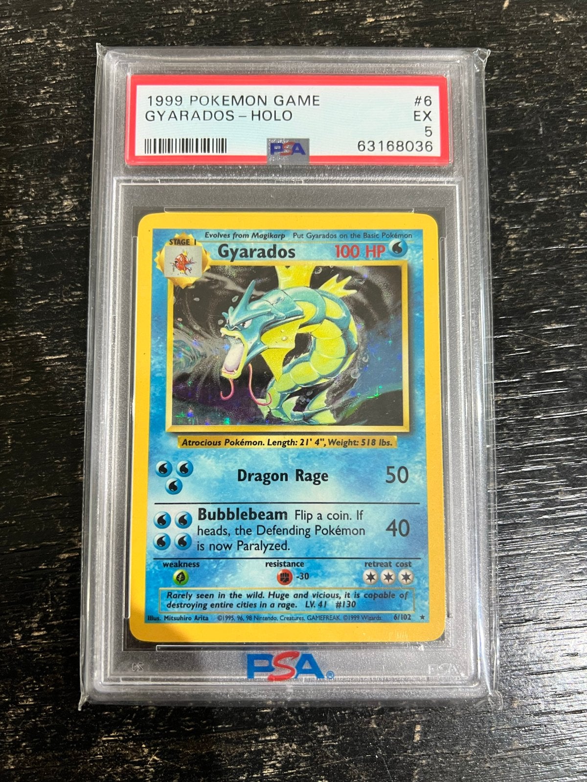 PSA 5 EX 1999 Pokemon Game Gyarados Holo #6, Ophalen of Verzenden, Gebruikt, Losse kaart, Foil