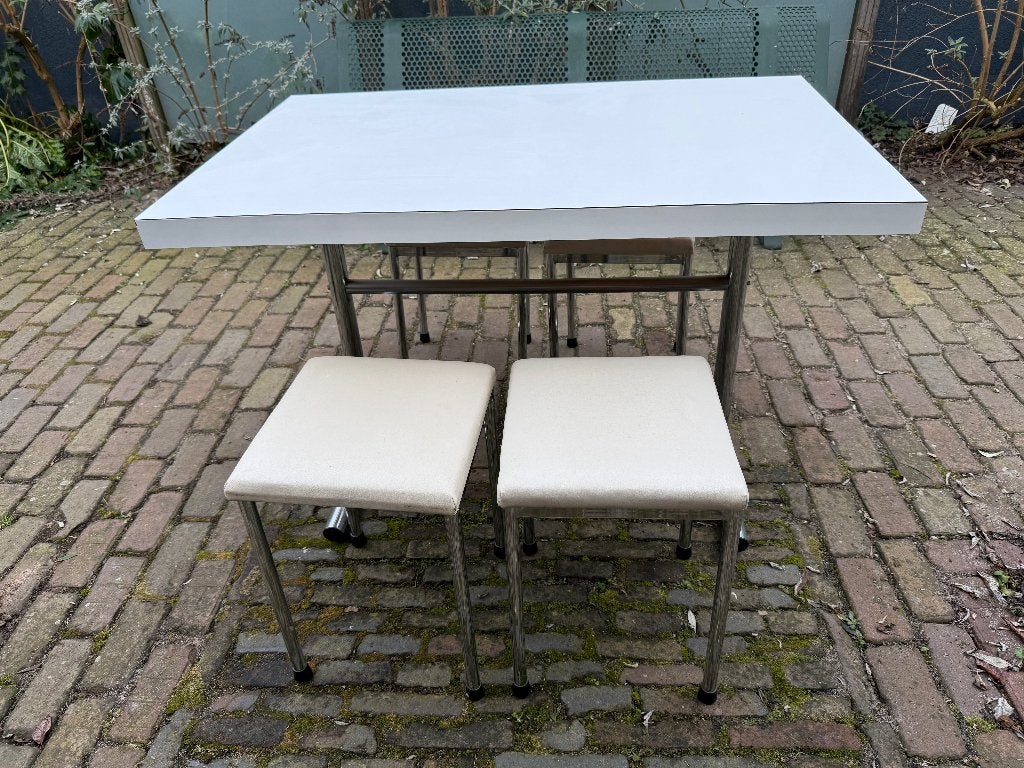 Vintage jaren '60 keukenset Formica & chroom 4 krukken, Ophalen, Gebruikt, Hout
