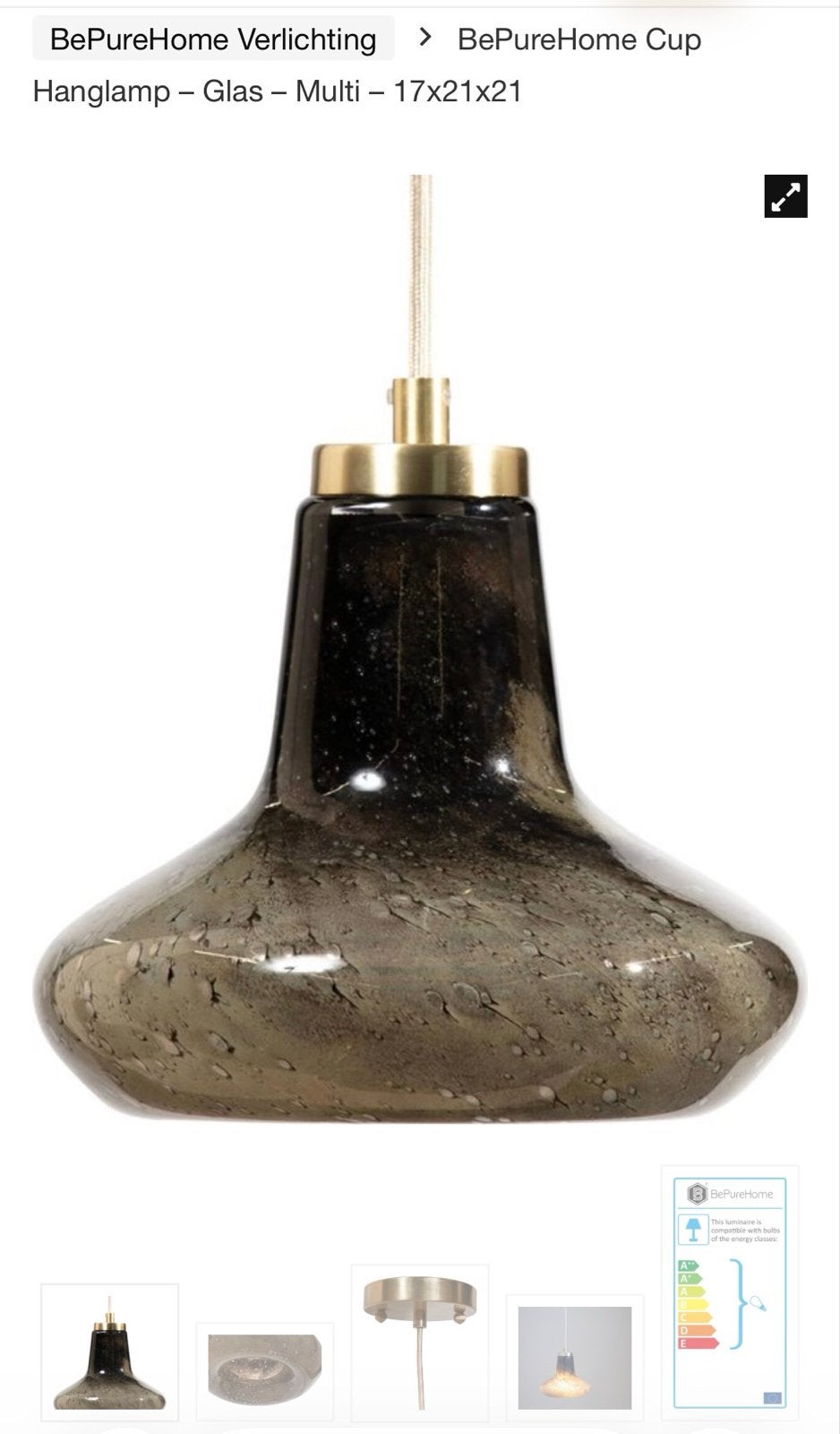 Be Pure Home Cup Hanglamp Glas - Modern Design, Ophalen, Zo goed als nieuw, Glas
