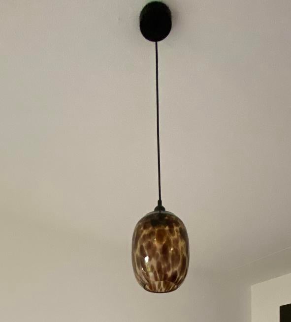 Leuke glazen Kwantum lamp met panterprint, Ophalen of Verzenden, Gebruikt, Glas, Minder dan 50 cm