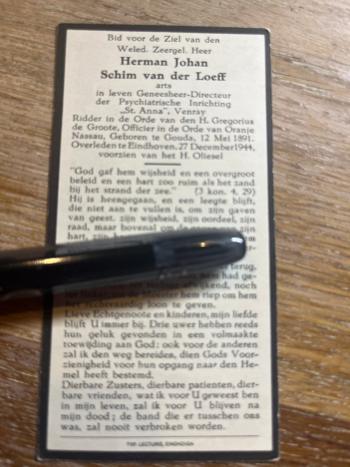 Loeff van der Herman 1891 Gouda 1944 Eindhoven - 31668-, Verzamelen, Ophalen of Verzenden, Bidprentje