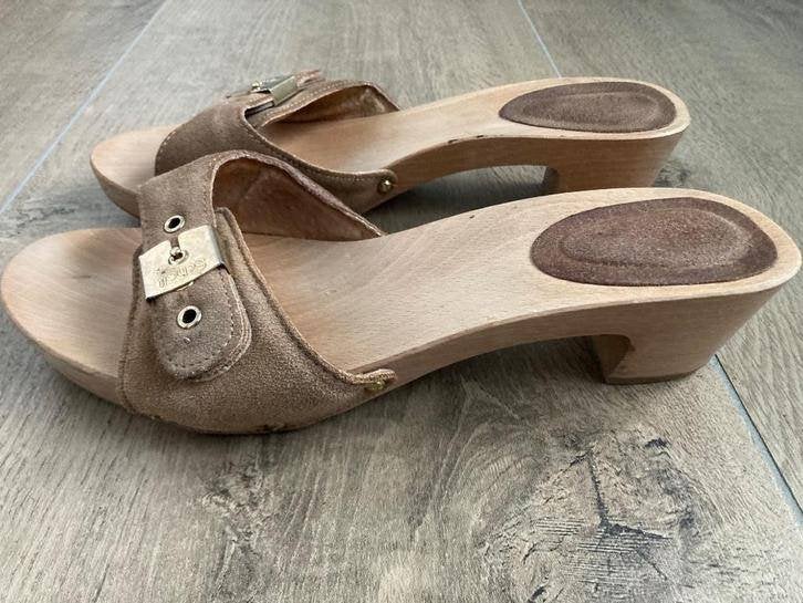 Lage bruin suède lederen kleppers Scholl mt 41, Scholl, Bruin, Gedragen, Sandalen of Muiltjes