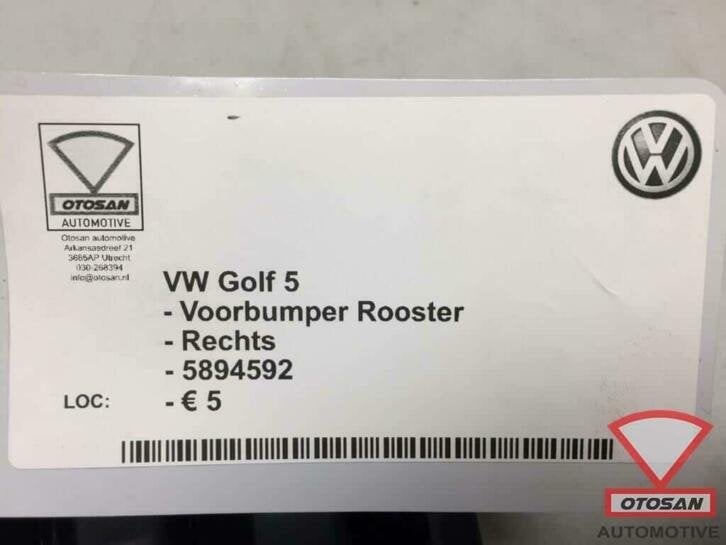 vw golf 5 voorbumper rooster rechts nieuw! 5894592, Volkswagen, Volkswagen AG, Rechts, Nieuw
