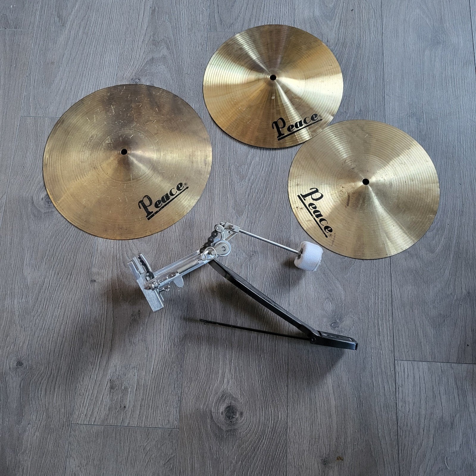 drum onderdelen/3 cymbals/bekkens/peace/bassdrum pedaal/adv, Ophalen of Verzenden, Gebruikt, Drums of Percussie