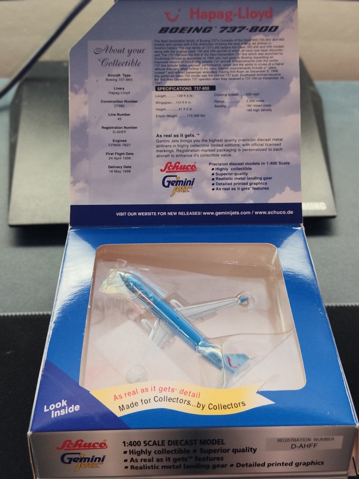 Boeing 737-800 Hapag-Lloyd 1/400 Limited edition, Ophalen of Verzenden, Zo goed als nieuw, Schaalmodel