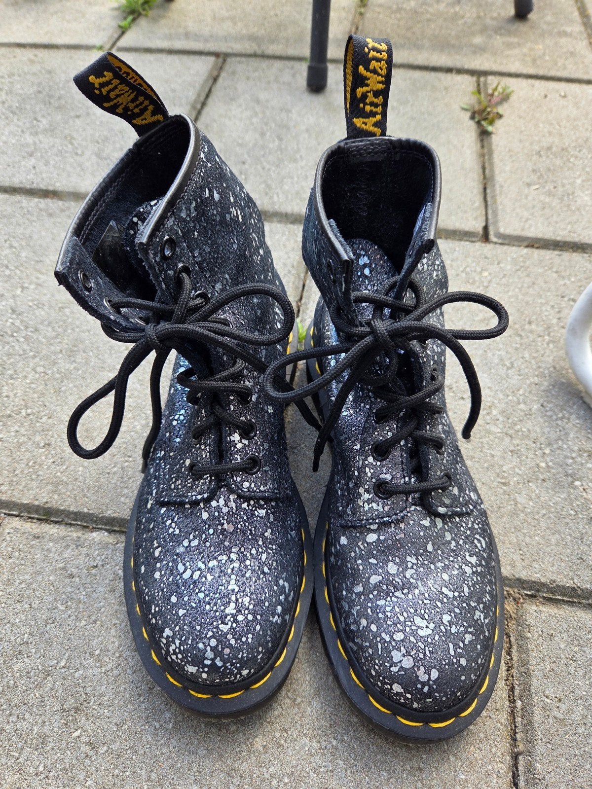 Black Metallic Paint Splatter Suede, Ophalen, Zwart, Overige typen, Dr. Martens