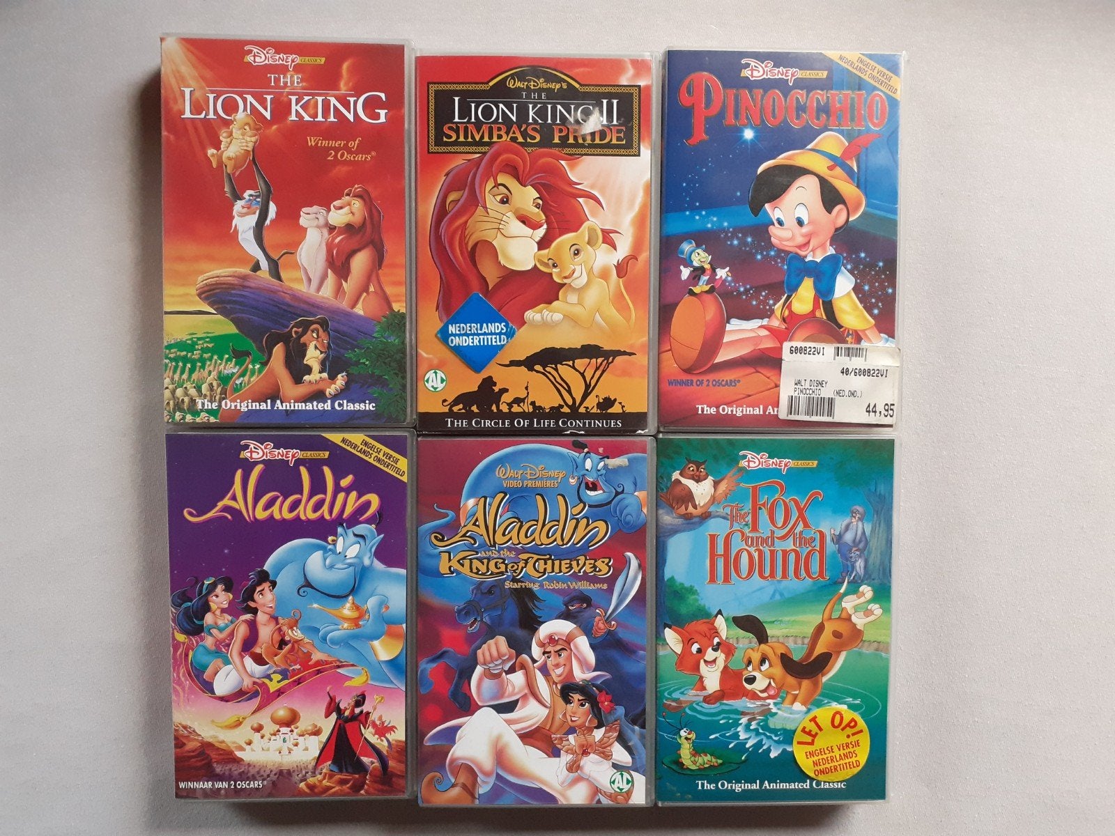 Disney - Classics - o.a the Lion King , Aladdin & Pinocchio, Cd's en Dvd's, Nederlands ondertiteld, Gebruikt, Tekenfilm, Alle leeftijden
