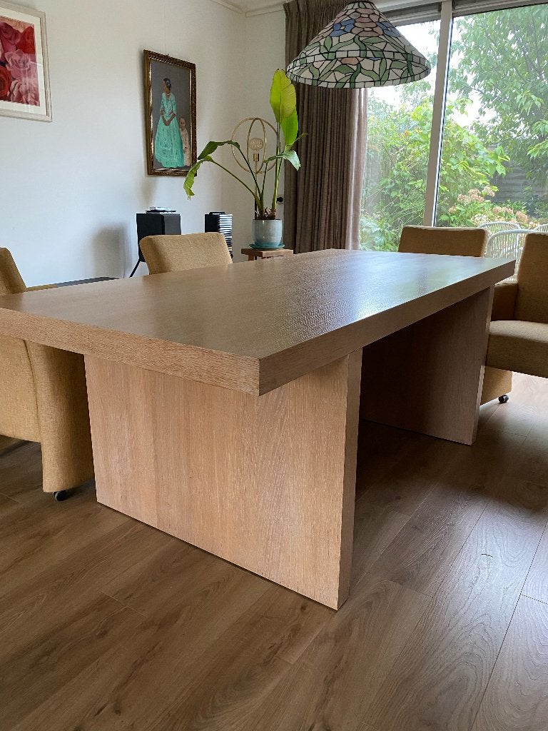 Eettafel 6 persoons 200x95cm eiken(fineer), Ophalen, Gebruikt, 200 cm of meer, 50 tot 100 cm