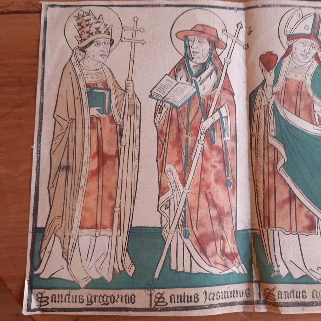 Antieke Middeleeuwse Houtsnede met Vier Kerkvaders, Antiek en Kunst, Kunst | Litho's en Zeefdrukken, Verzenden