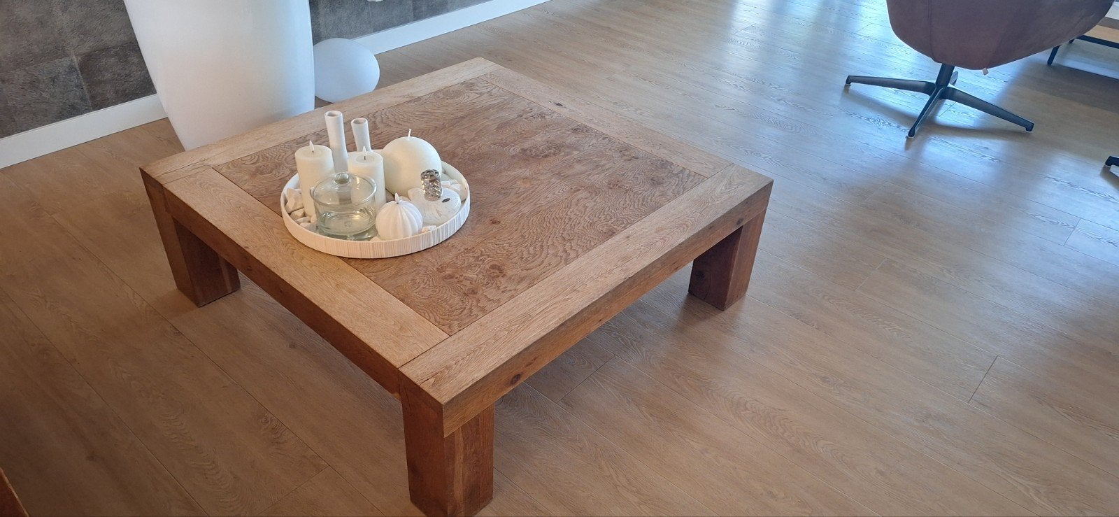 Eiken salontafel 110x110x37 cm, Gebruikt, Ophalen of Verzenden, Landelijk, Modern, 100 tot 150 cm