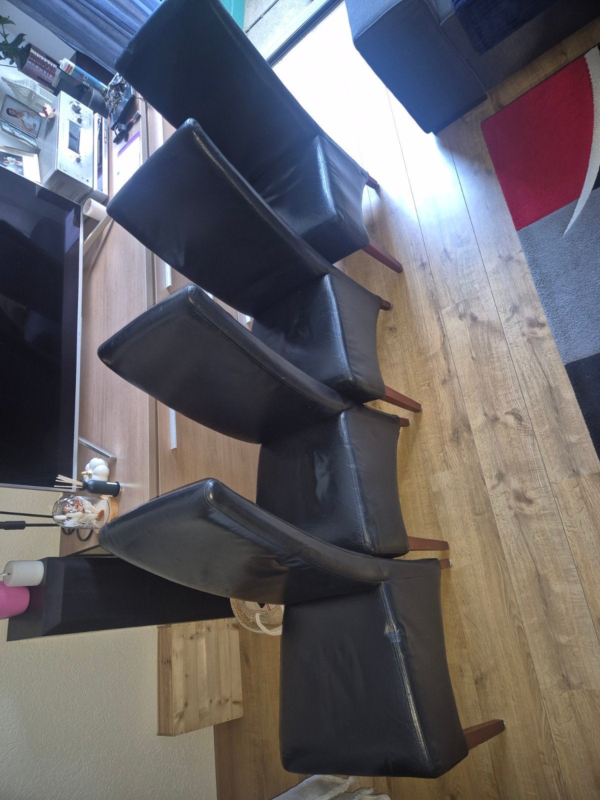 Eetkamer stoelen set van 4 zwarte leer, Huis en Inrichting, Ophalen, Gebruikt, Zwart, Leer