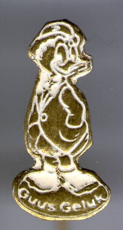 Guus Geluk wit op koper Walt Disney speldjes( R_108a), Verzamelen, Verzenden, Nieuw, Figuurtje, Speldje of Pin