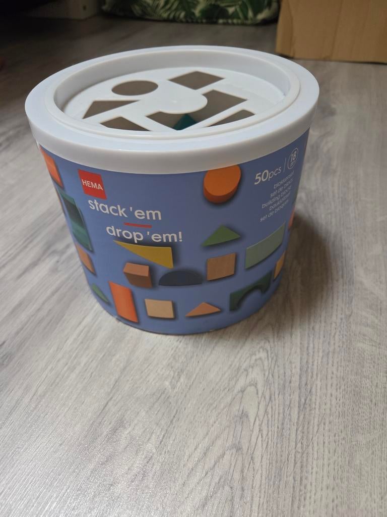 Hema Stack 'em Drop 'em Houten Blokken Sorteeremmer, Kinderen en Baby's, Speelgoed | Bouwstenen, Ophalen, Gebruikt, Overige merken