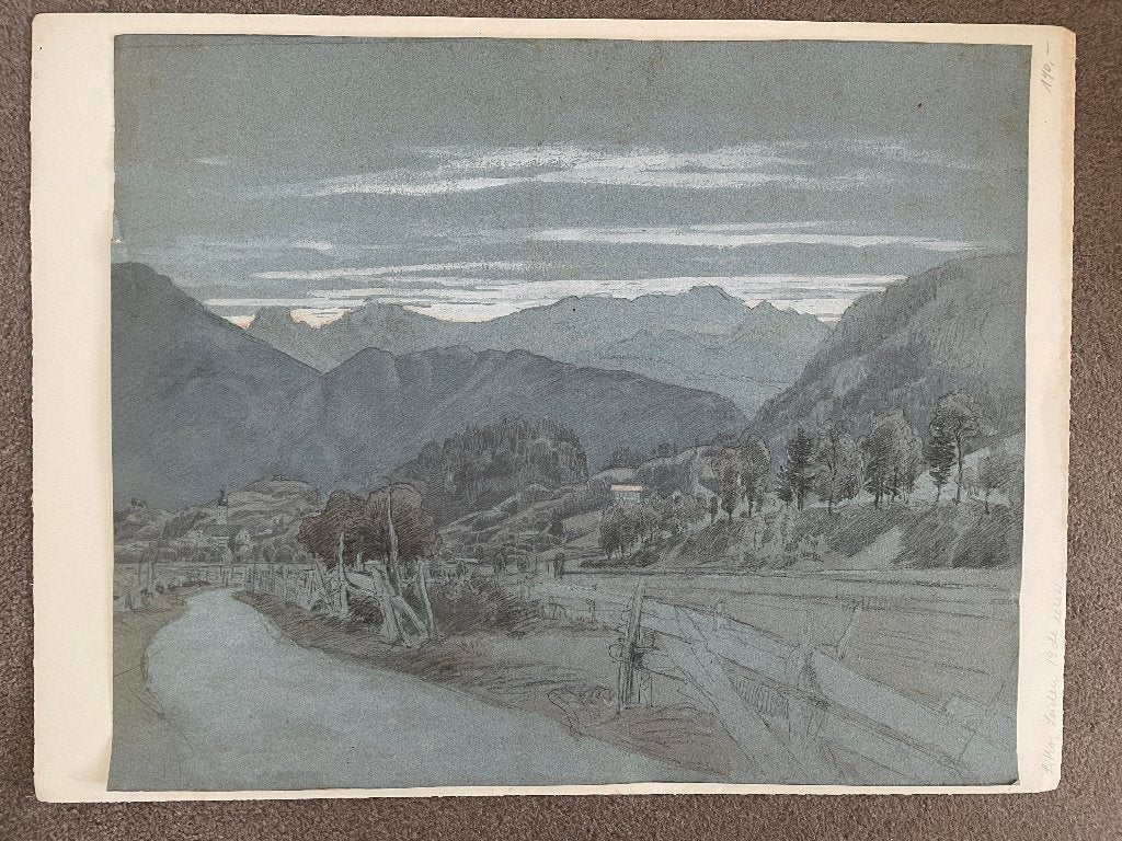 Pasteltekening Berglandschap met beek, Ophalen of Verzenden, Tekening, Pasteltekening, Handgemaakt
