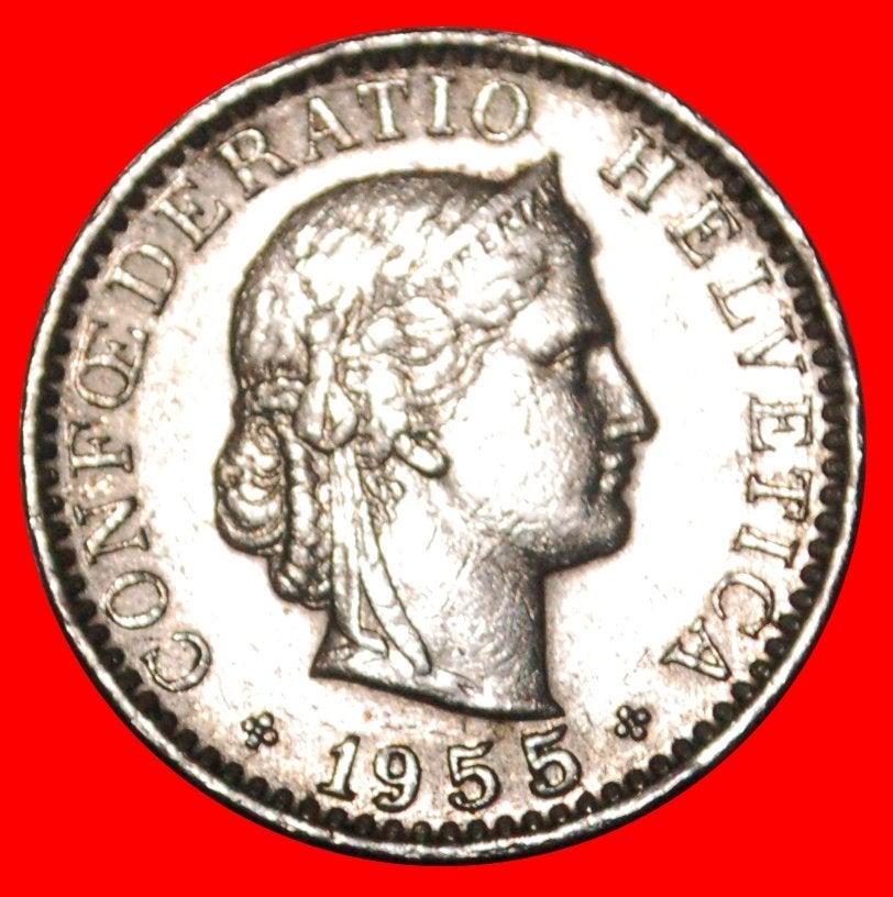 Ⰺ LIBERTY (1939-2026): SWITZERLAND 20 RAPPENS 1955B DIES I A, Ophalen of Verzenden, Overige landen, Losse munt