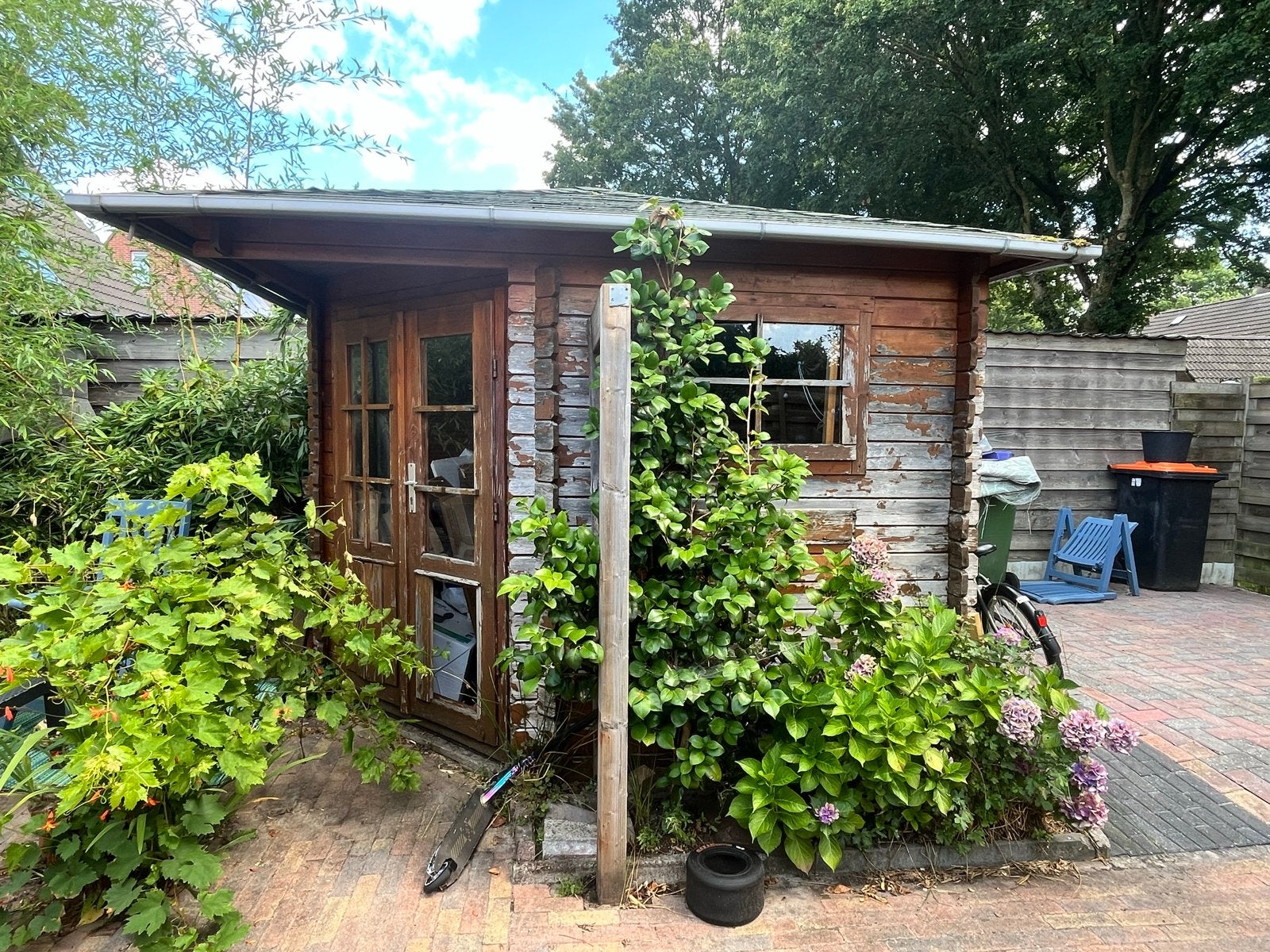 Houten tuinhuisje 3x3m - Waterdicht, heeft herstel nodig, Tuin en Terras, Tuinhuizen, Ophalen, Tuinhuis, 250 tot 500 cm, 2 ramen