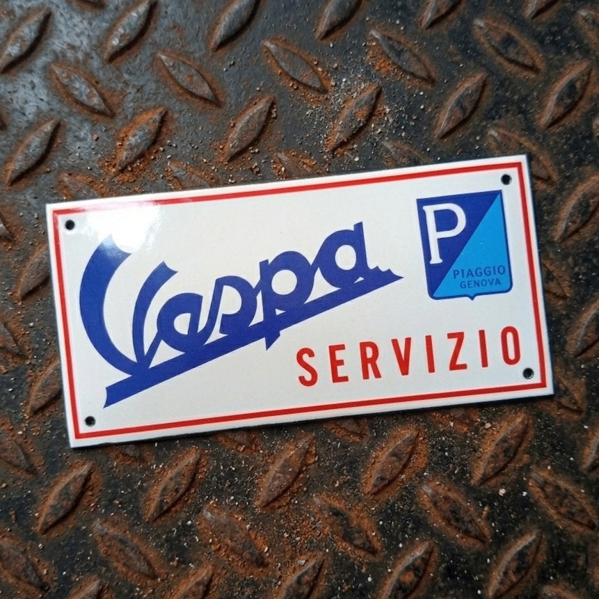 Emaille Schild VESPA Vintage Scooter Reclamebord Italië 80's, Verzamelen, Verzenden, Gebruikt, Reclamebord
