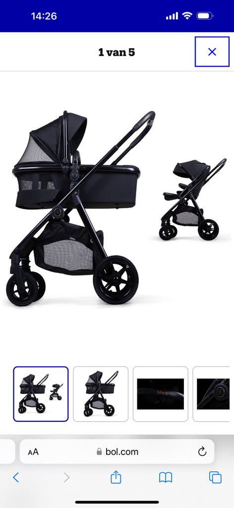 B.bee kinderwagenset zwart incl Maxicosi, Gebruikt, Verstelbare duwstang, Combiwagen, Ophalen