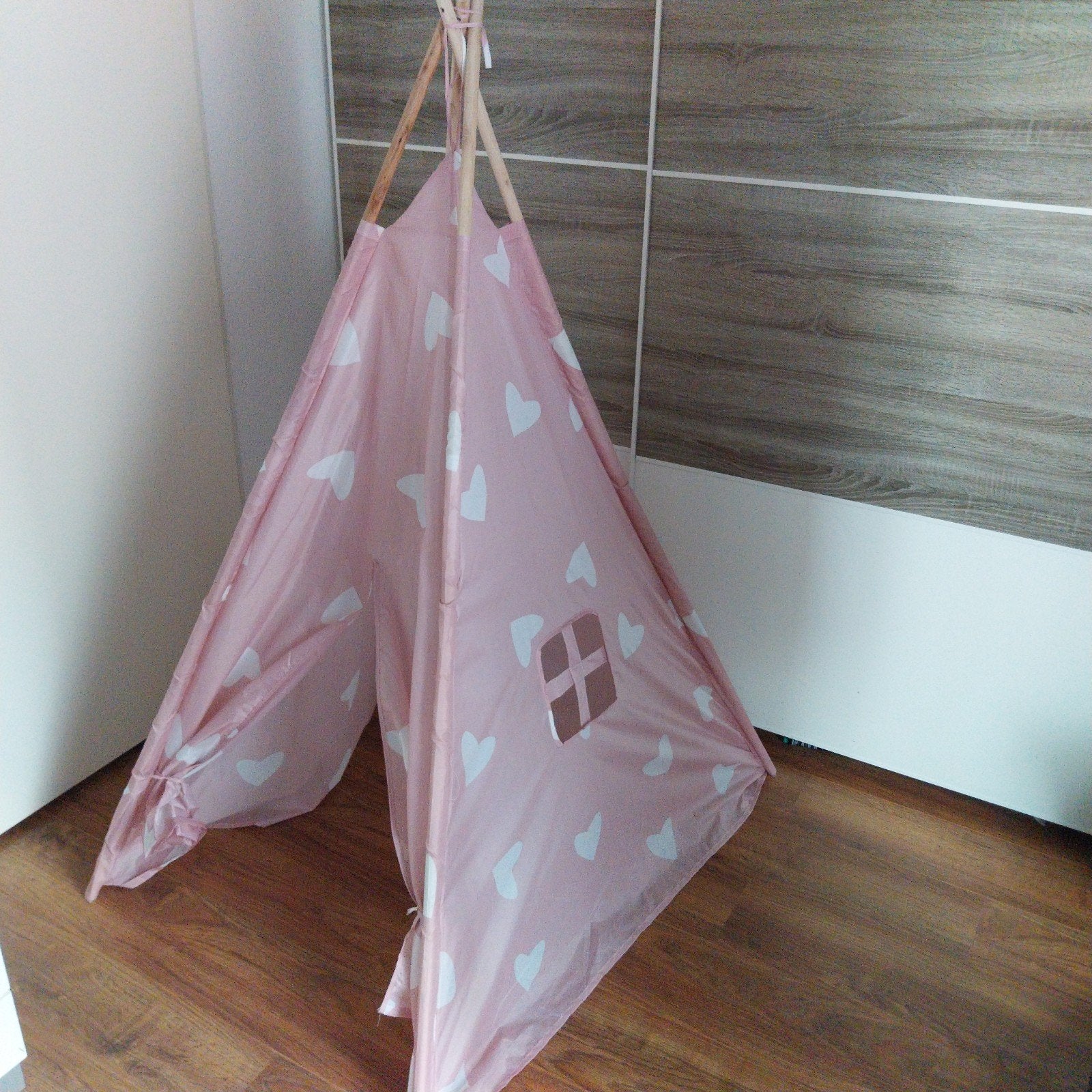 Roze speeltent / wigwam tent/ tipi tent met hartjes - Zo goe, Ophalen, Zo goed als nieuw