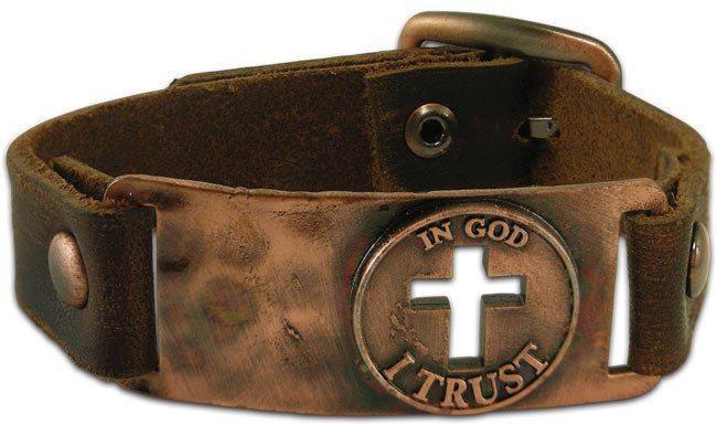 "In God I Trust" Leather Cuff armband (Size:: 18/21cm), Sieraden, Tassen en Uiterlijk, Ophalen of Verzenden, Nieuw, Bruin, Leer