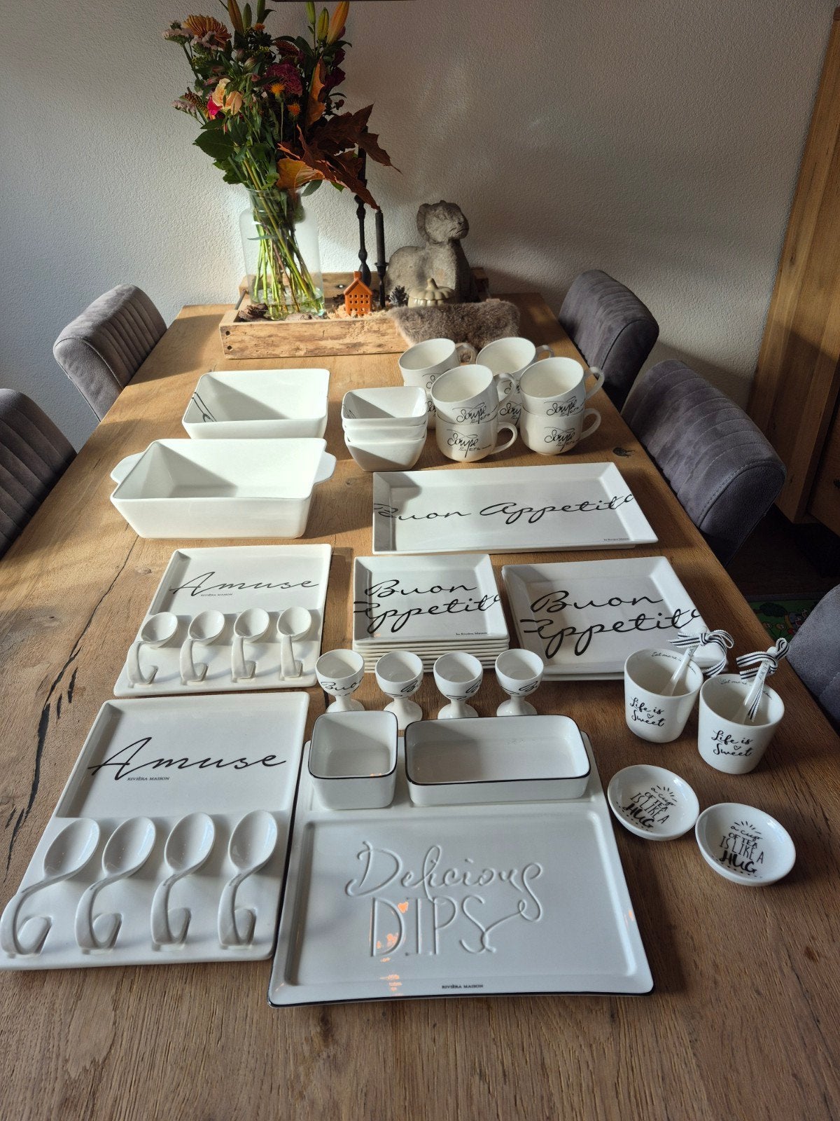 Prachtige Rivièra Maison servies- en serveerset – grotendeel, Ophalen, Overige stijlen, Porselein, Schaal of Schalen