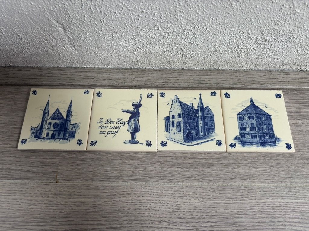 Delfts Blauwe tegeltjes met printjes uit Den Haag, Ophalen of Verzenden