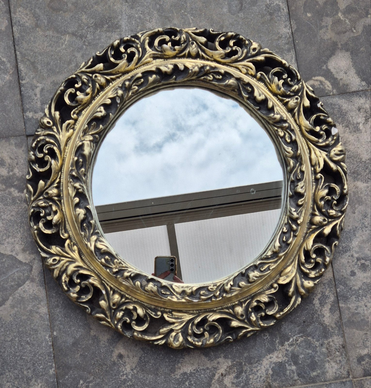 Antieke spiegel diameter 60 cm, Ophalen, Rond, 50 tot 100 cm
