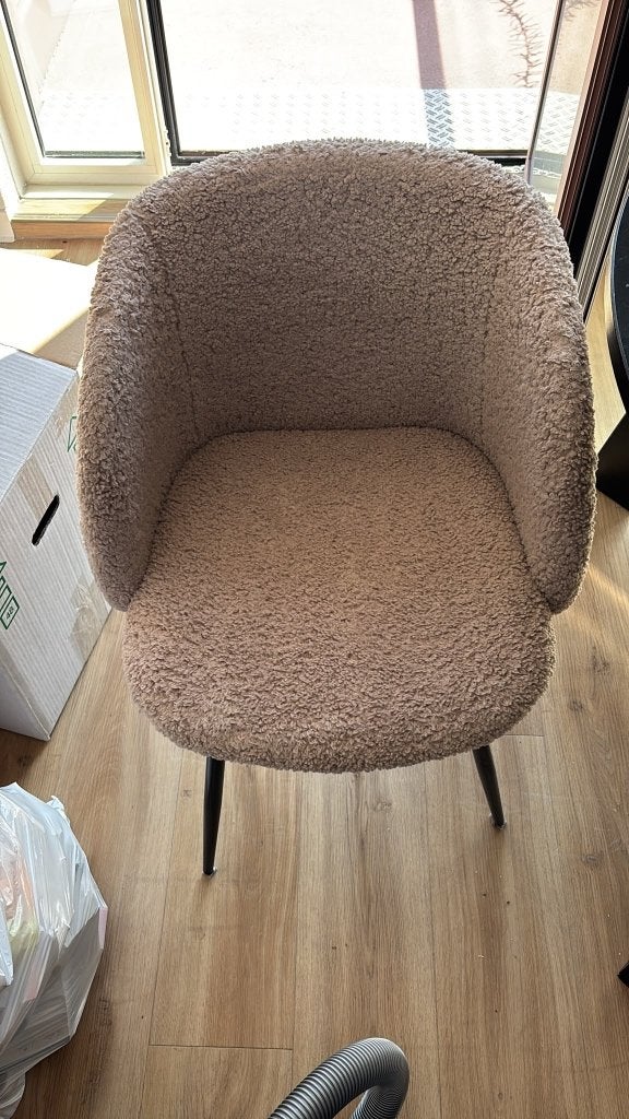4 Teddy Bouclé Eetkamerstoelen - Zo goed als nieuw, Ophalen, Overige materialen, Zo goed als nieuw, 45 tot 65 cm