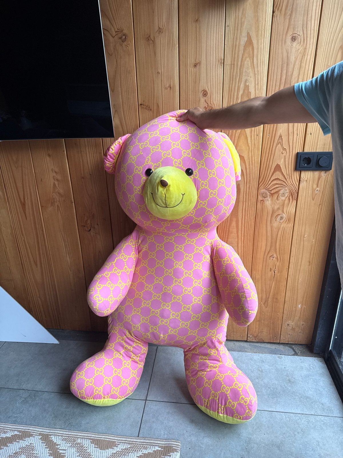 Grote roze teddybeer met Gucci-patroon, Ophalen, Overige merken, Overige karakters, Beer