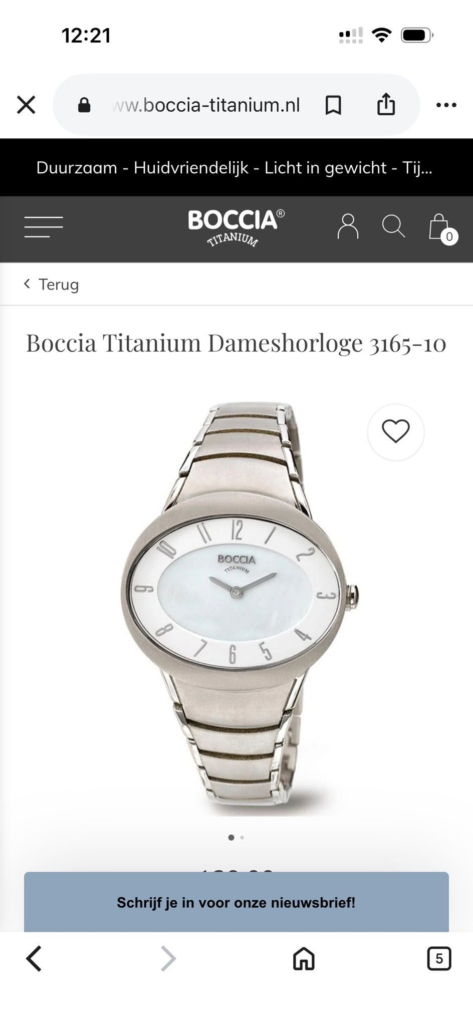 Boccia Titanium Dameshorloge 3165-10, Overige merken, Overige materialen, Gebruikt, Polshorloge
