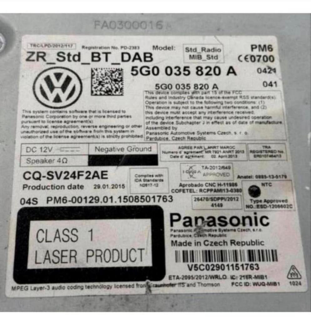 VW GOLF 7 - GTI MK7 Radio cd unit 5G0035820A dab bluetooth, B, Ophalen of Verzenden, Zo goed als nieuw, H