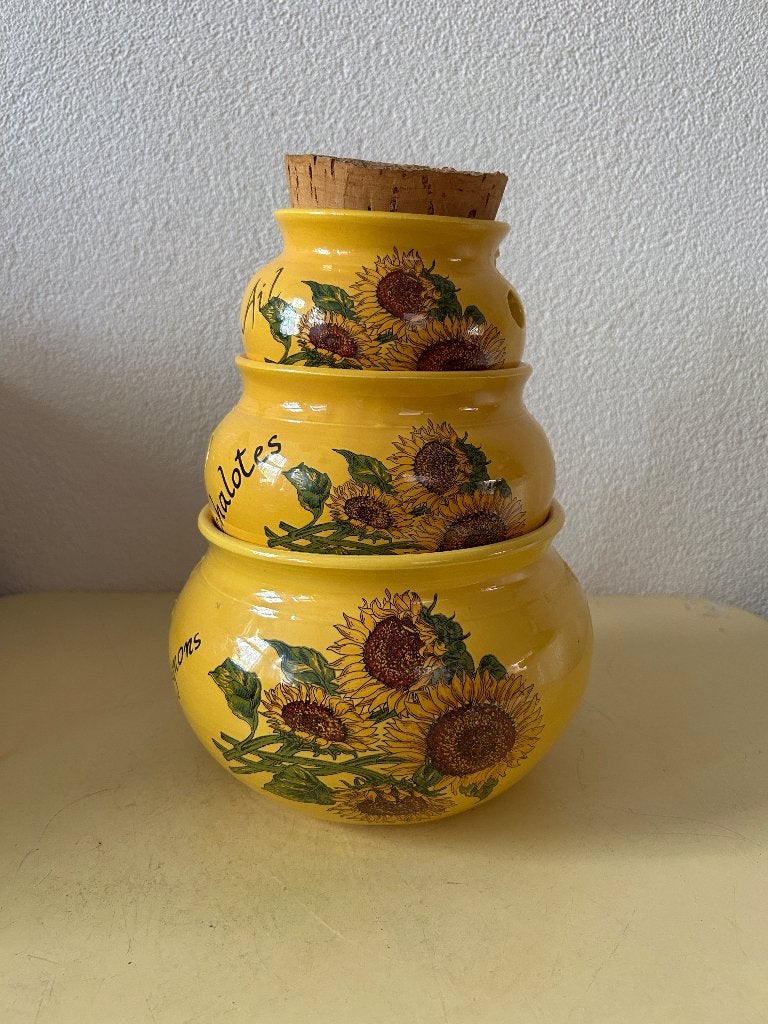 Vintage Franse keramische voorraadpotten set - Zonnebloem, Antiek en Kunst, Ophalen of Verzenden