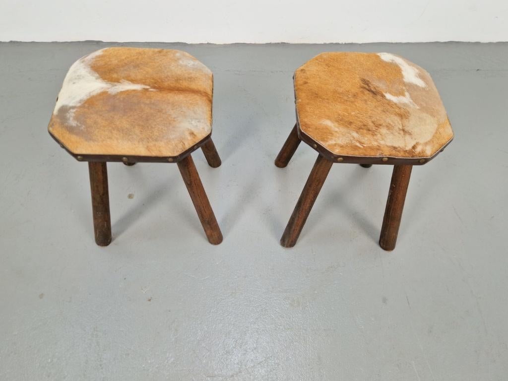 Set 2 vintage kruk hout Koeienhuid Melkkruk krukjes ´50, N, Ophalen of Verzenden, N, Hout