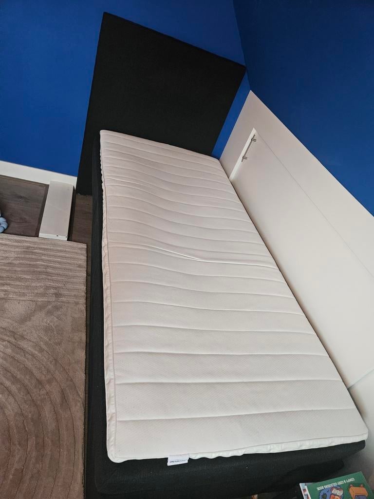 Boxspring 90x200 met hoofdbord, Huis en Inrichting, Ophalen, Eenpersoons, Zwart, 90 cm