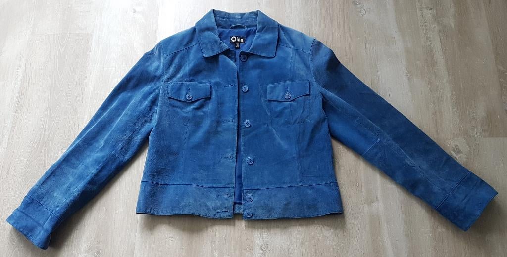 Mooi kobalt blauw suède leren dames jasje, blouson, maat 44, Blauw, Maat 42/44 (L), Ophalen of Verzenden, Jasje