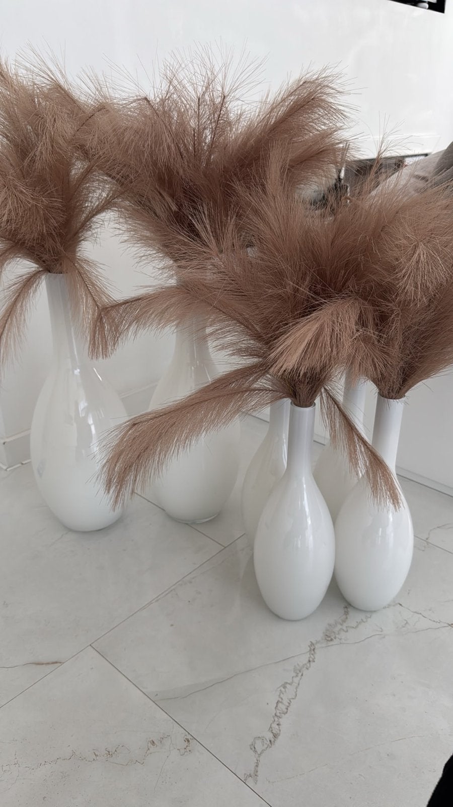 Set van 6 Witte Vazen met Pampasgras, Ophalen, Wit, Minder dan 50 cm, Glas