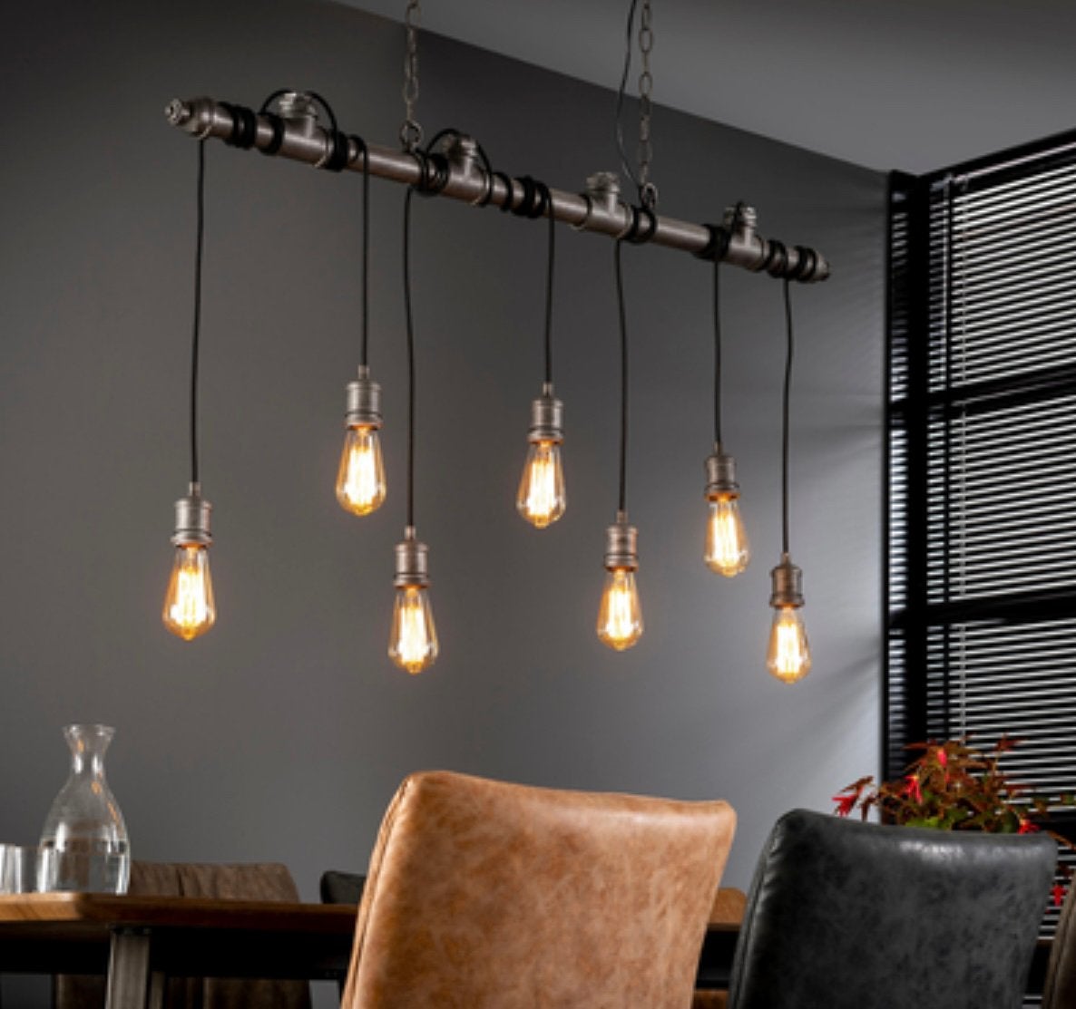 Industriële hanglamp “Manchester” incl. 7 Edison gloeilampen, Ophalen, Zo goed als nieuw, Metaal, E27 (groot)