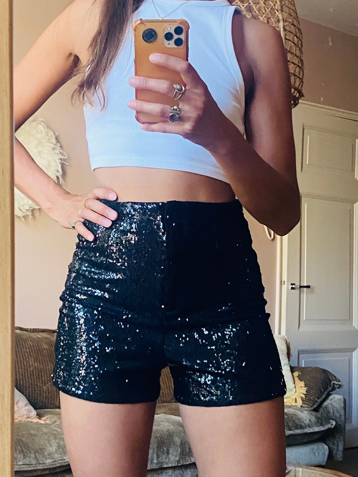 Pailetten HotPants, Ophalen of Verzenden, Zo goed als nieuw, Zwart, Kort