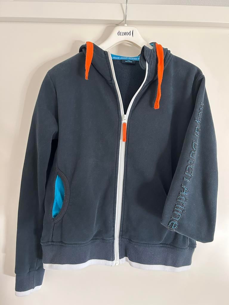 Officieel KLM sweatjacket met capuchon dames XL (valt als L), Ophalen of Verzenden, Gedragen, Maat 42/44 (L), Zwart