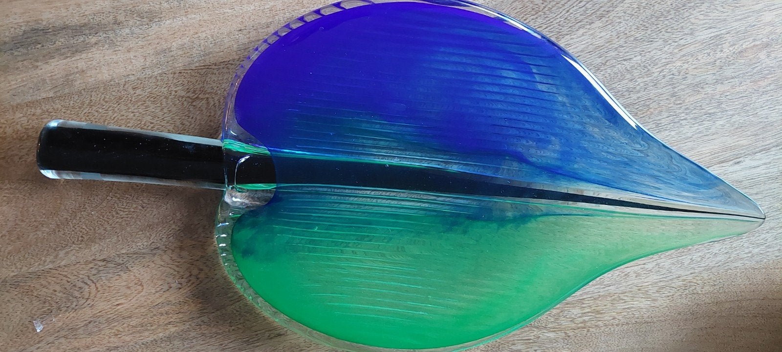 Princ Art Glass Bladvormig Kunstobject - Blauw/Groen, Ophalen