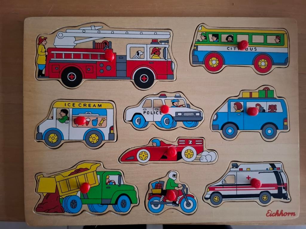 Houten voertuigen puzzel van Eichhorn, Ophalen of Verzenden, Zo goed als nieuw, Puzzelen
