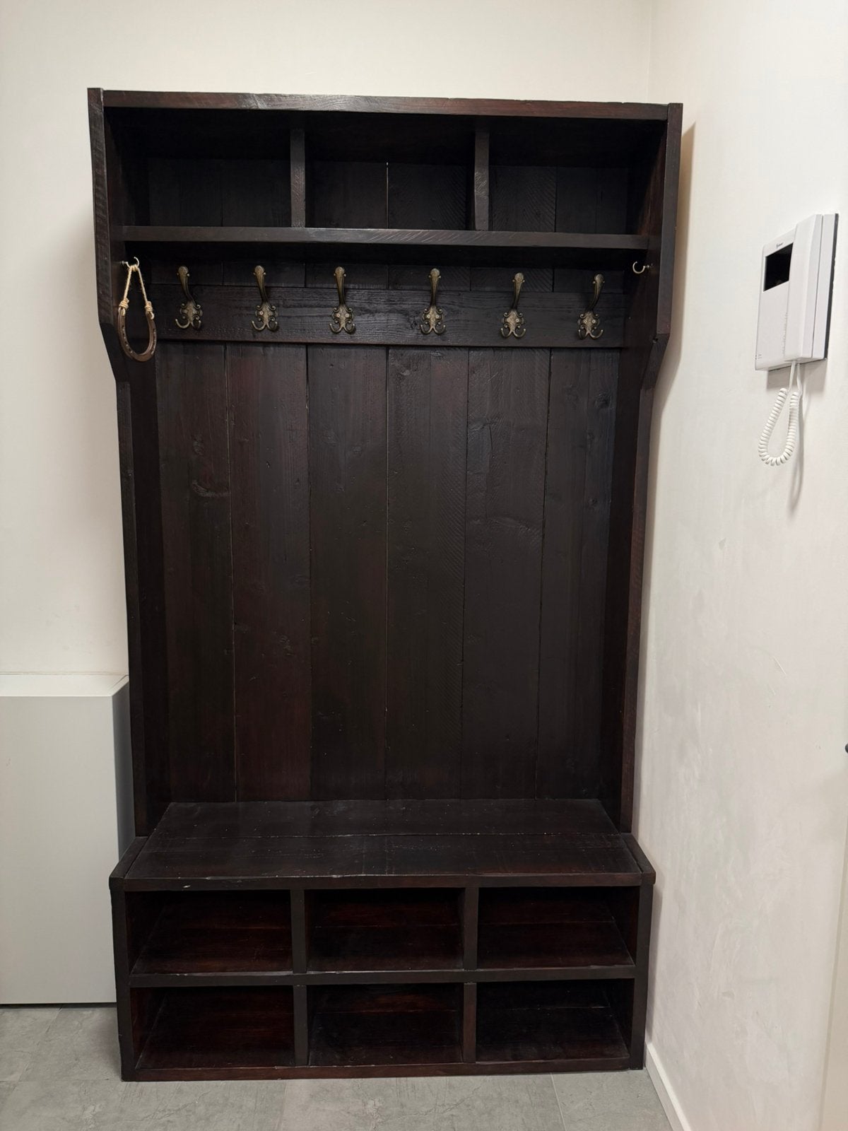 Rustiek Maison du Monde stijl halmeubel met bank & kapstok, Huis en Inrichting, Ophalen, Zo goed als nieuw, Hout, Wandkapstok