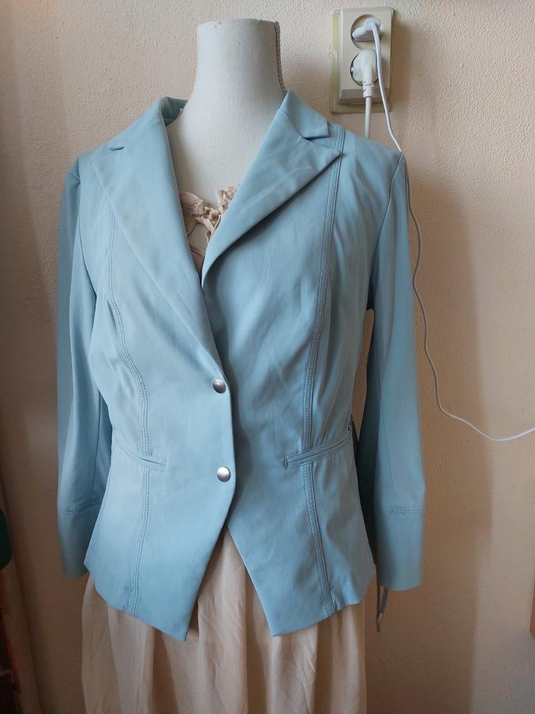 Jane Lushka Travelstof Blazer Maat 40/42, Blauw, Maat 42/44 (L), Ophalen of Verzenden, Zo goed als nieuw