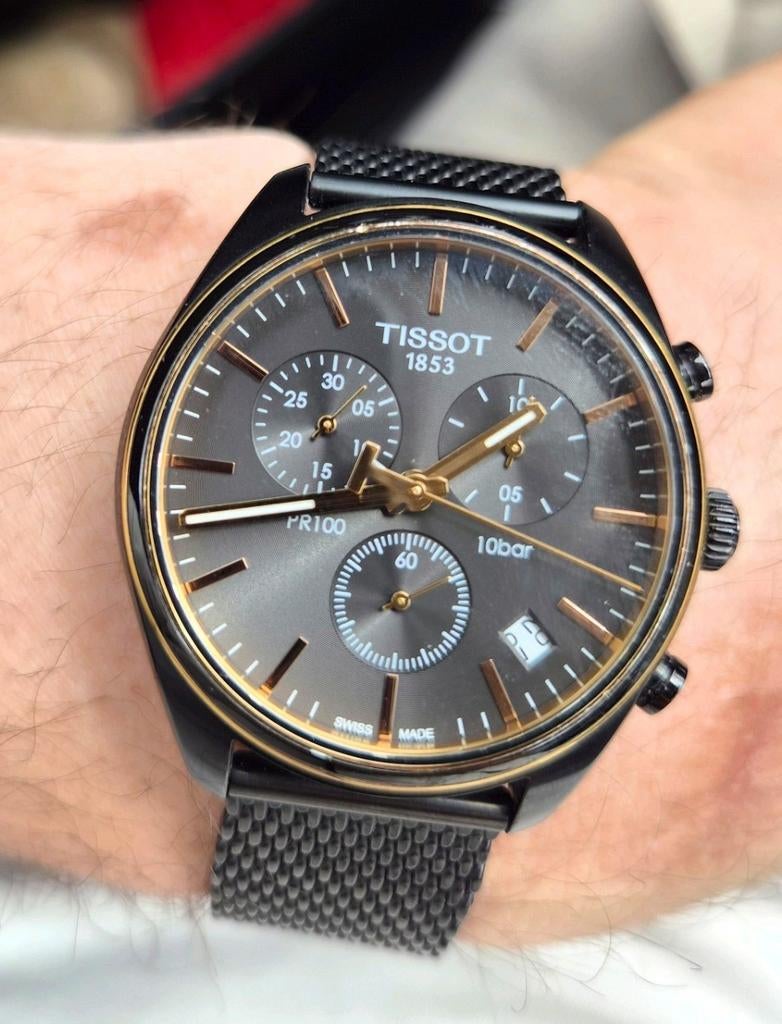 Tissot PR100 Chronograaf Herenhorloge - Zwart/Goud, Overige merken, Staal, Gebruikt, Staal